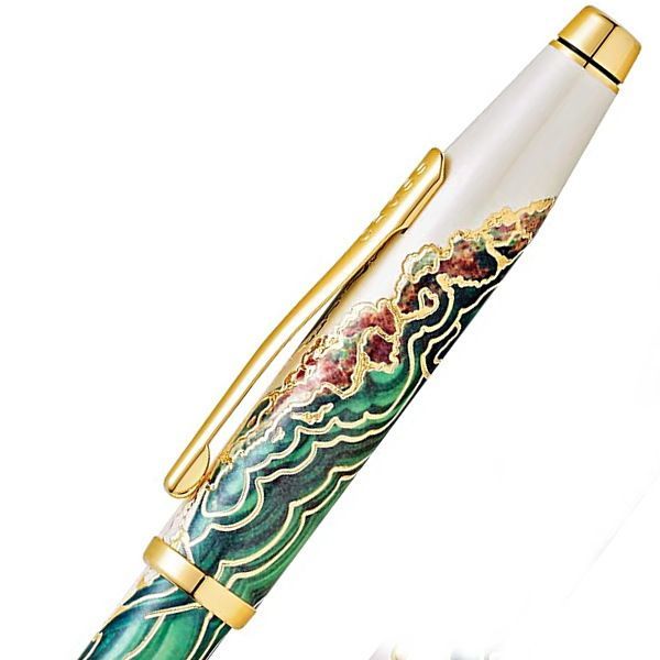 Cross Wonderlust Borneo gel pen with brass body, ivory pearl lacquer, sublimation print, and chrome accents