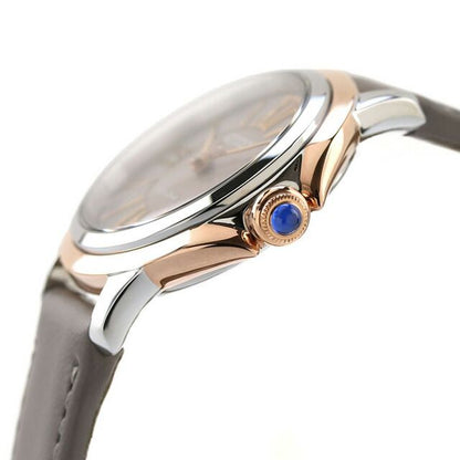 Citizen L ladies watch EM1166-01Z with gray dial, pink gold stainless steel case, and gray synthetic leather band