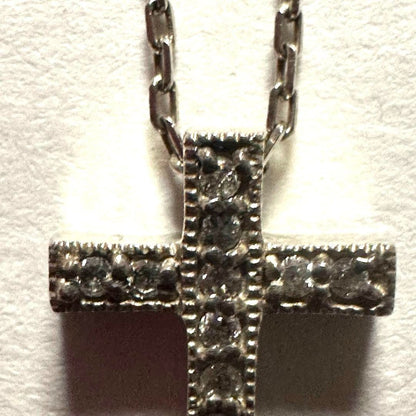 Agete silver cross necklace with 0.12ct diamond pendant and adjustable chain 35-39.5cm