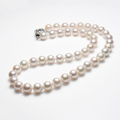 Akoya pearl necklace with 9-9.5mm semi-round baroque pearls and silver rhodium plated clasp, 45cm length