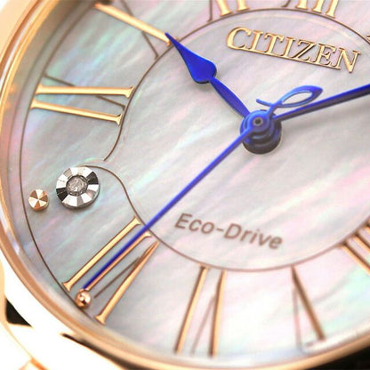 Citizen L ladies watch EM1063-89D with shell dial and warm gold stainless steel case and band