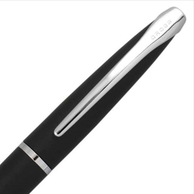 Cross ATX885-3 black ballpoint pen with select tip roller ball, gift box, and two refills displayed