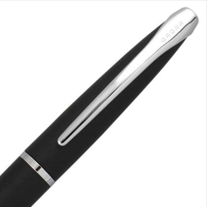 Cross ATX885-3 black ballpoint pen with select tip roller ball, gift box, and two refills displayed
