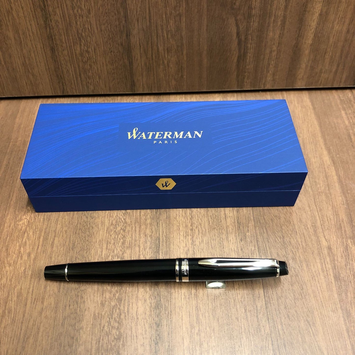 Waterman Expert Essential Black CT fountain pen with black lacquer brass body and stainless steel nib