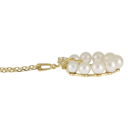 Mikimoto 18K yellow gold necklace featuring a single Akoya pearl and diamond accents for ladies