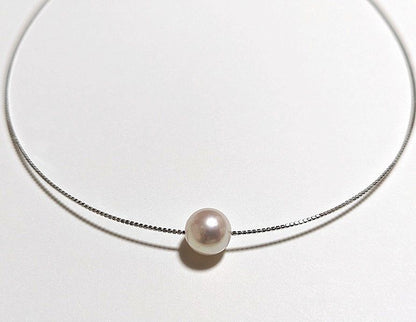 Yamato Akoya Pearl Omega Pearl Push Necklace with 9.5-10 mm white round pearls and thick lacquered wrap