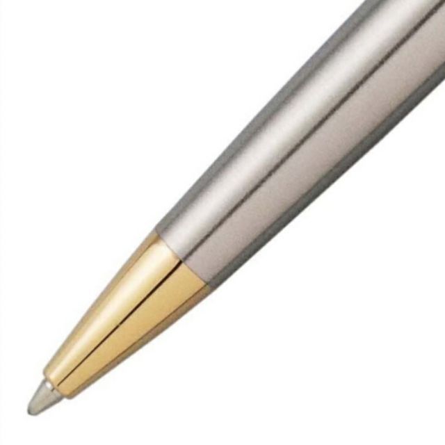 Waterman Metropolitan Essential stainless steel ballpoint pen with 23 karat gold trim and satin finish