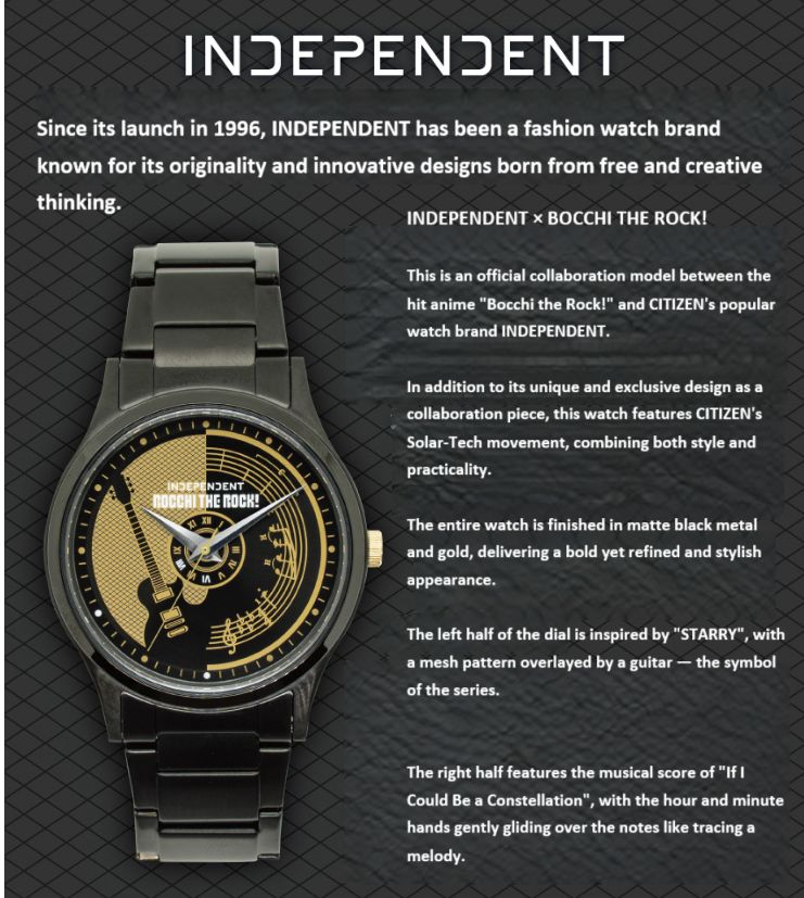 Bocchi the Rock ONKYO x CITIZEN limited edition wristwatch with round silver case and black strap
