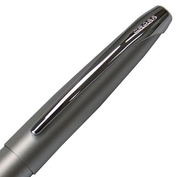 Cross ATX Matte Chrome fountain pen with fine nib, closed and open length shown, sleek silver finish