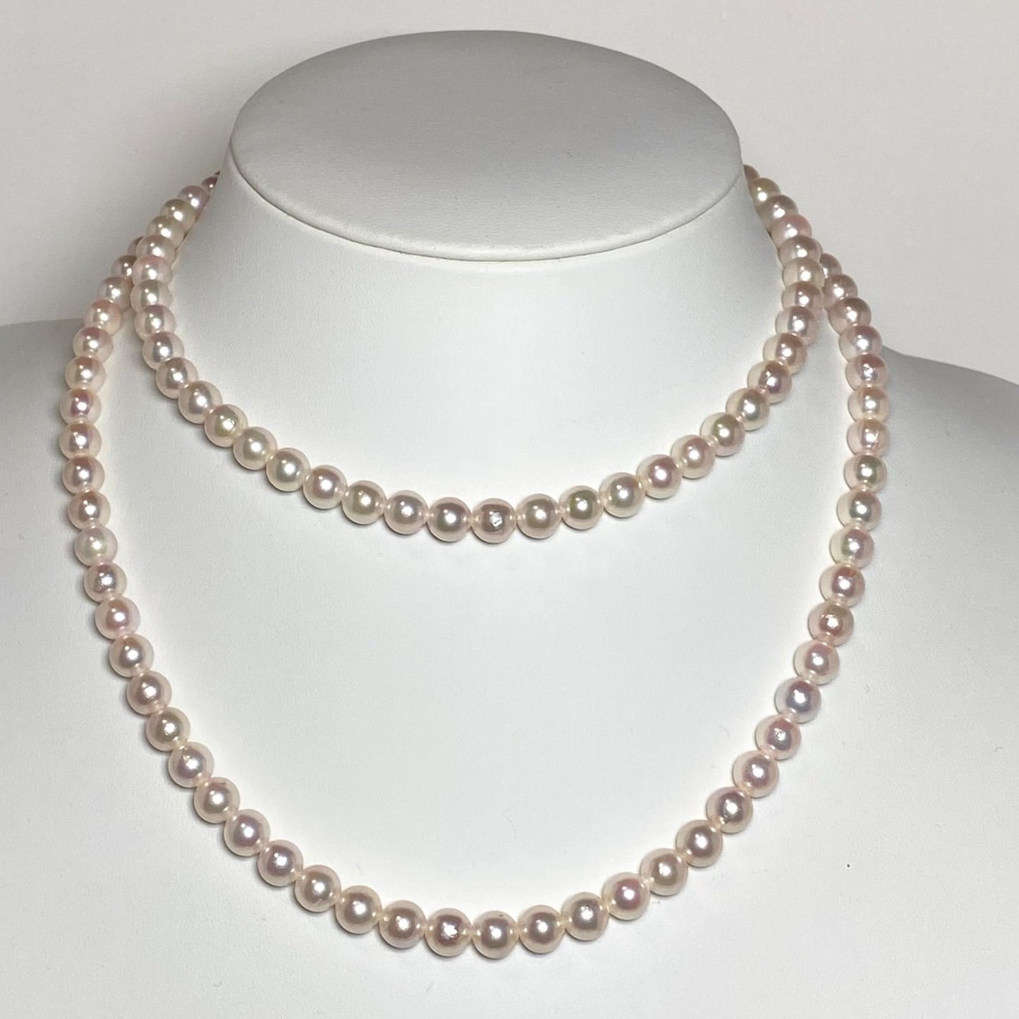 Akoya pearl Tenyo Class long necklace with 6.5-7.0mm pearls measuring 80cm
