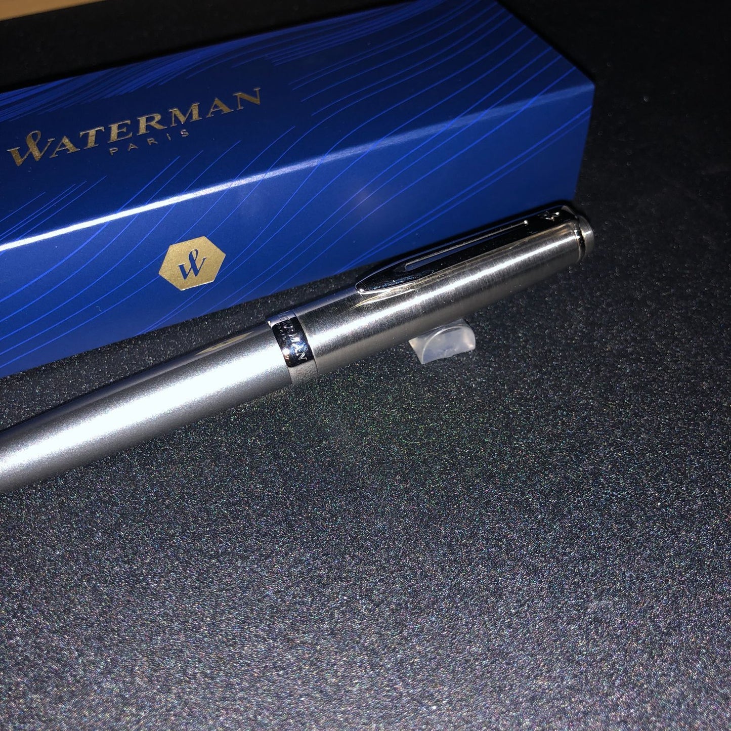 Waterman Emblem Deluxe Gray CT ballpoint pen with premium resin body and palladium trim