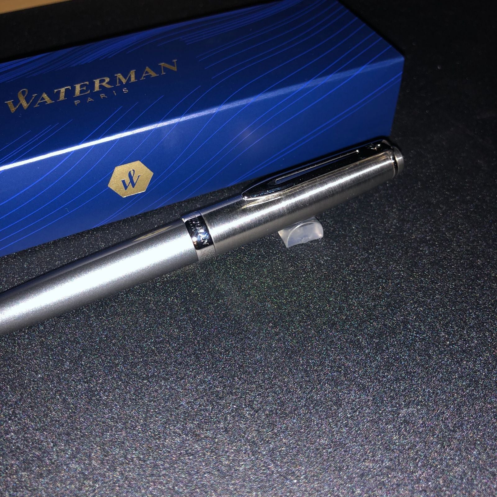Waterman Emblem Deluxe Gray CT ballpoint pen with premium resin body and palladium trim
