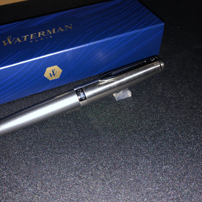 Waterman Emblem Deluxe Gray CT ballpoint pen with premium resin body and palladium trim