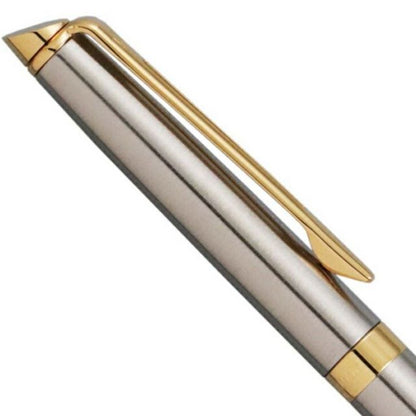 Waterman Metropolitan Essential stainless steel ballpoint pen with 23 karat gold trim and satin finish