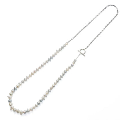 Stud shape Akoya natural mixed color 6-8mm pearls on 74cm sterling silver chain semi-long party necklace