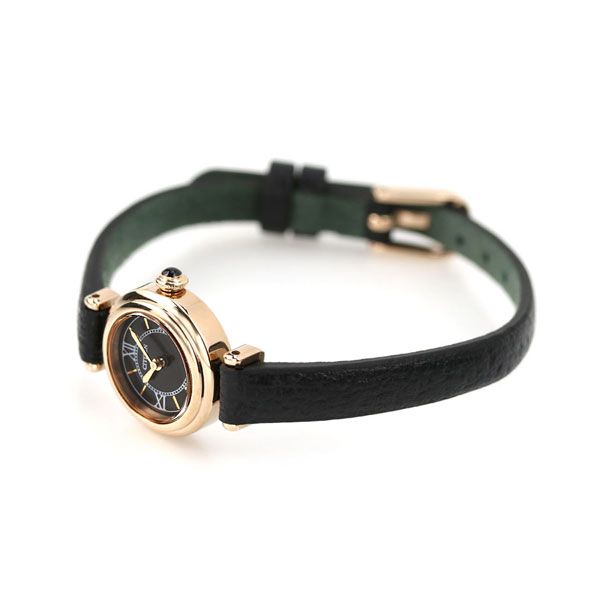 Citizen EG7082-15E ladies watch with black dial, warm gold stainless steel case, and black calf leather band
