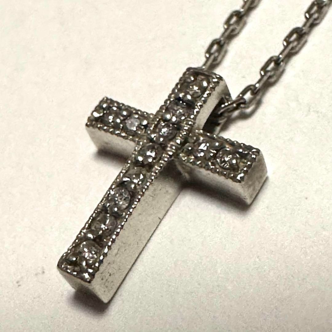 Agete silver cross necklace with 0.12ct diamond pendant and adjustable chain 35-39.5cm