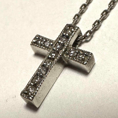 Agete silver cross necklace with 0.12ct diamond pendant and adjustable chain 35-39.5cm