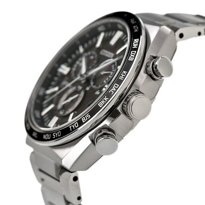 Citizen Attesa Eco-Drive radio-controlled watch with black dial and silver super titanium band