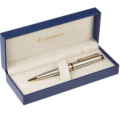 Waterman Expert Essential Metallic GT s0951990 fountain pen with stainless steel hairline finish and gold plated clip
