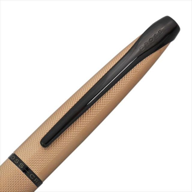 Cross ATX ballpoint pen with brushed rose gold finish, brass body, polished black PVD tip and clip, twist type pen