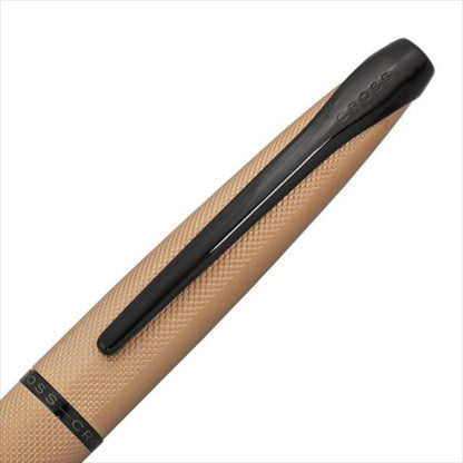 Cross ATX ballpoint pen with brushed rose gold finish, brass body, polished black PVD tip and clip, twist type pen