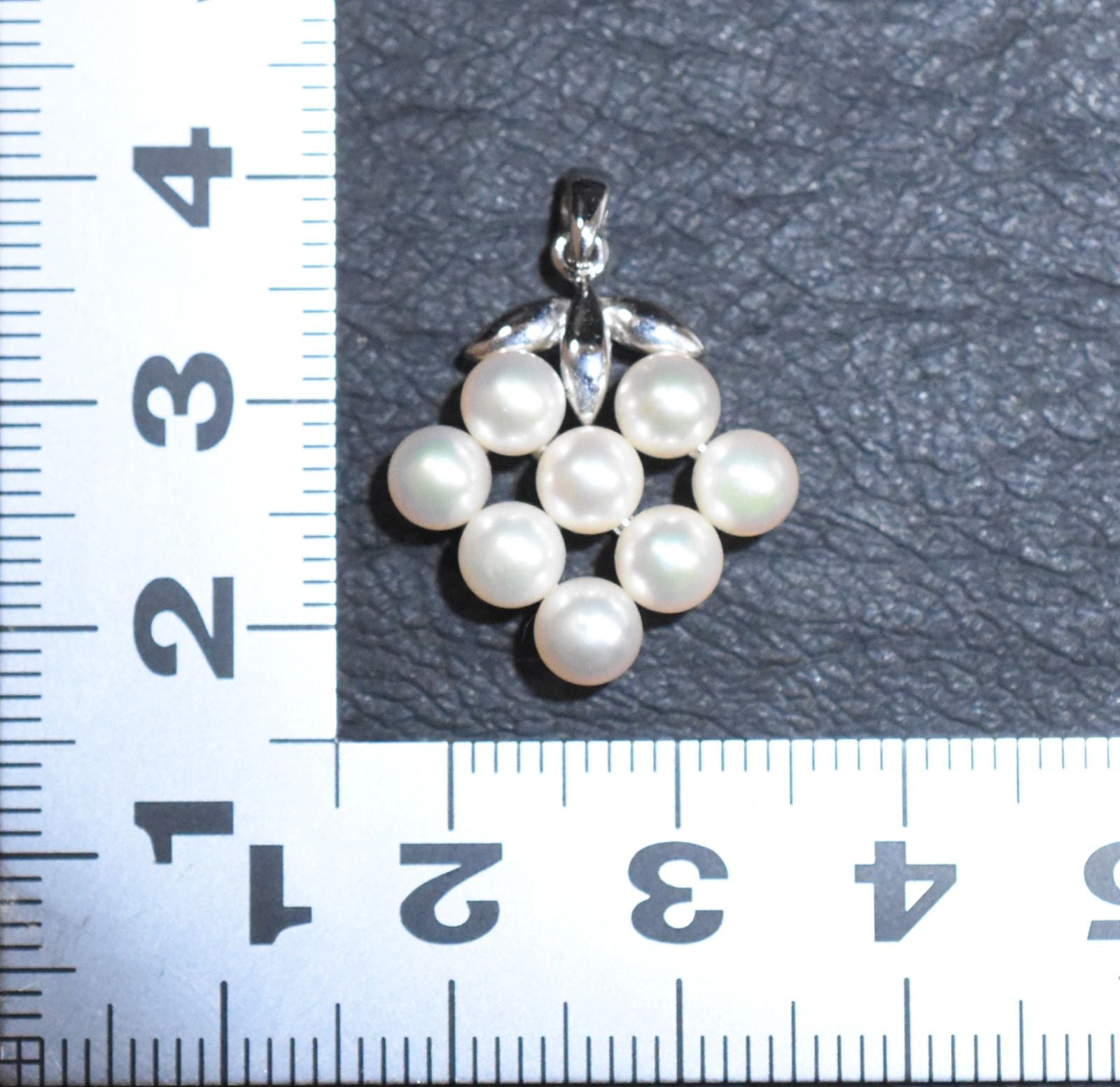 Mikimoto Silver Pearl Pendant Top with eight 4.5mm pearls arranged in a leaf motif on silver fittings