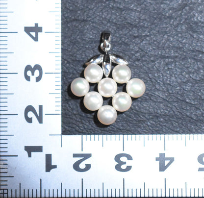 Mikimoto Silver Pearl Pendant Top with eight 4.5mm pearls arranged in a leaf motif on silver fittings