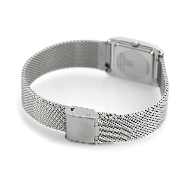 Citizen EW5590-62A ladies wristwatch with white square dial, silver stainless steel mesh band, and stainless steel case