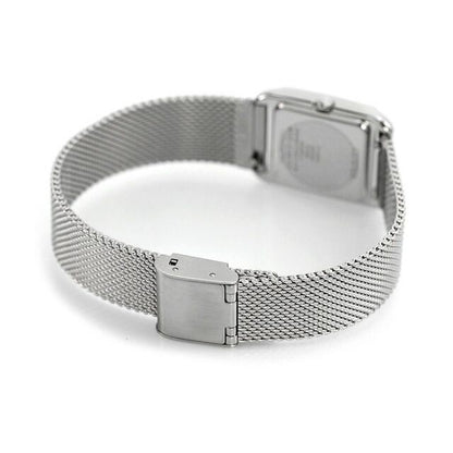 Citizen EW5590-62A ladies wristwatch with white square dial, silver stainless steel mesh band, and stainless steel case