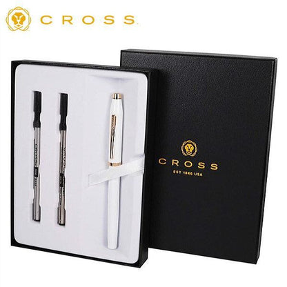 Limited Quantity Cross Gift Set with Rollerball Pen Century II Pearl White Lacquer showing pen and packaging
