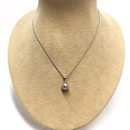 SV925 silver necklace with single 8mm round blue gray Akoya pearl on 40cm chain
