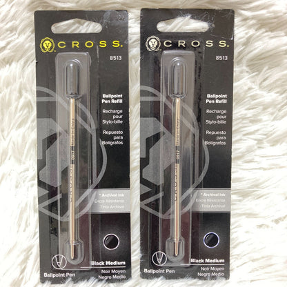 Set of seven CROSS Kuro ballpoint pen refills in black and brown with model numbers 8513 and 8514