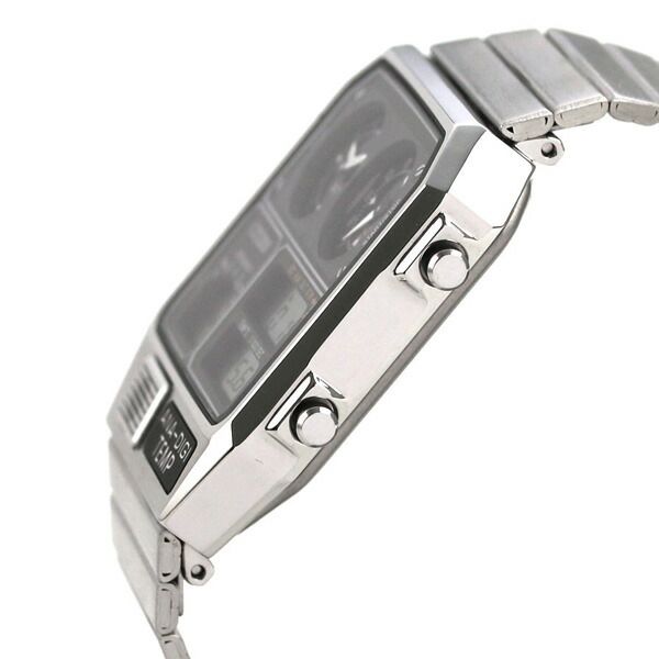 Citizen Record Label ANA-DIGI TEMP watch model JG2101-78E with black LCD dial and silver stainless steel band
