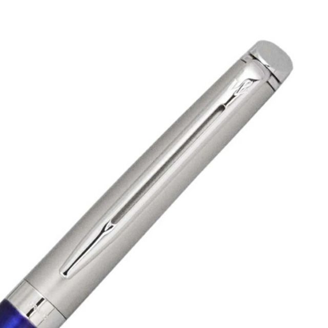 WATERMAN Metropolitan Essential Satin Blue CT ballpoint pen displayed with box and warranty