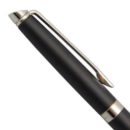 Waterman Metropolitan Essential Matte Black ballpoint pen angled showing matte finish and clip