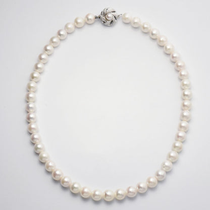 Akoya pearl necklace 8-8.5mm with dyed gray freshwater pearl necklace set displayed on white background
