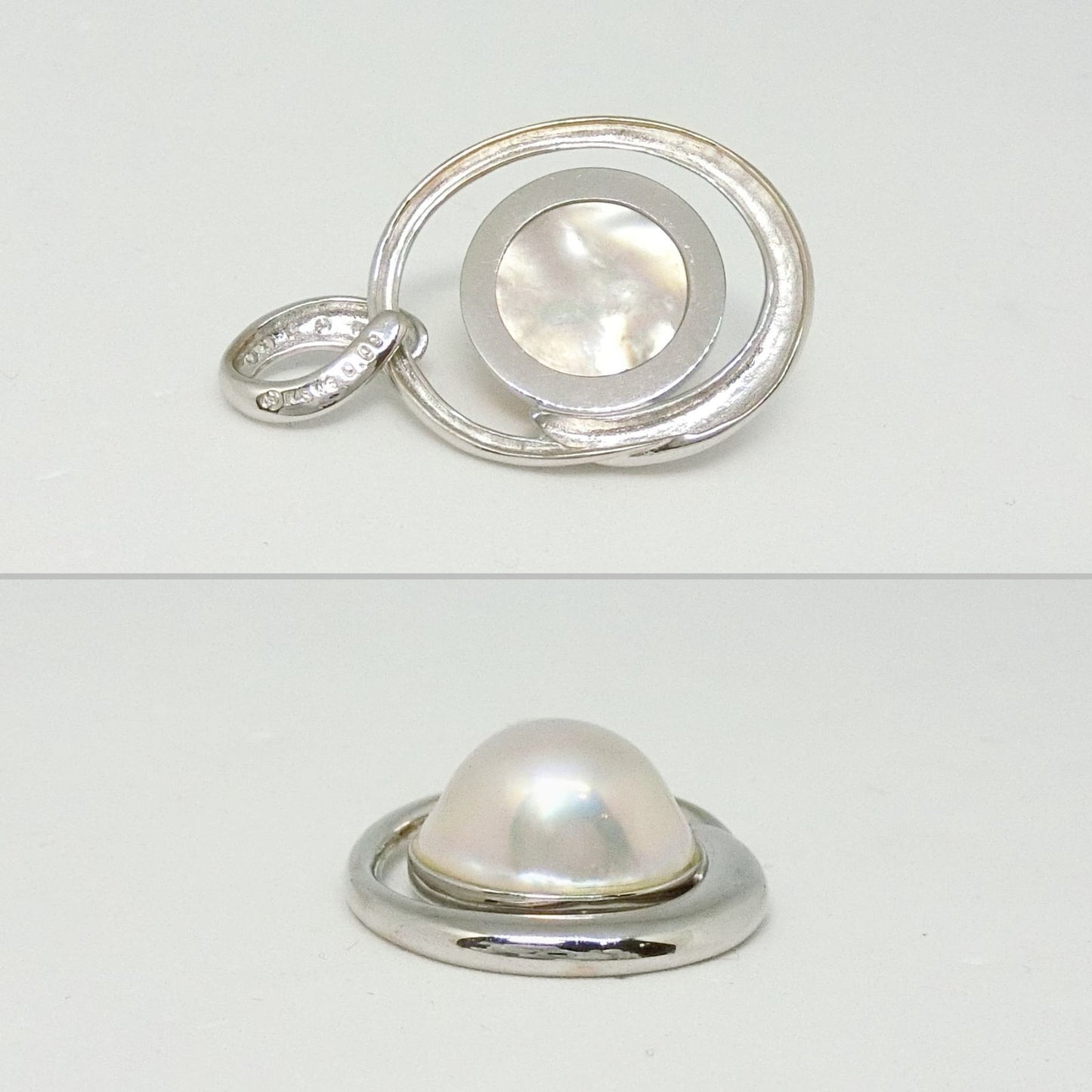 Tasaki Pearl K18WG white gold pendant top with 16mm Malas pearl and six small diamonds totaling 0.09ct