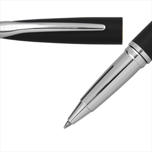 Cross ATX885-3 black ballpoint pen with select tip roller ball, gift box, and two refills displayed