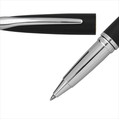 Cross ATX885-3 black ballpoint pen with select tip roller ball, gift box, and two refills displayed