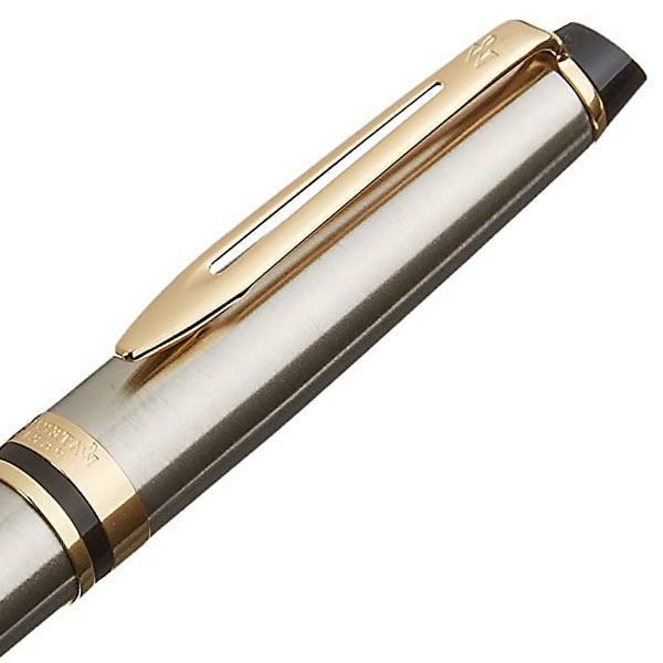 Waterman Expert Essential Metallic GT s0951990 fountain pen with stainless steel hairline finish and gold plated clip