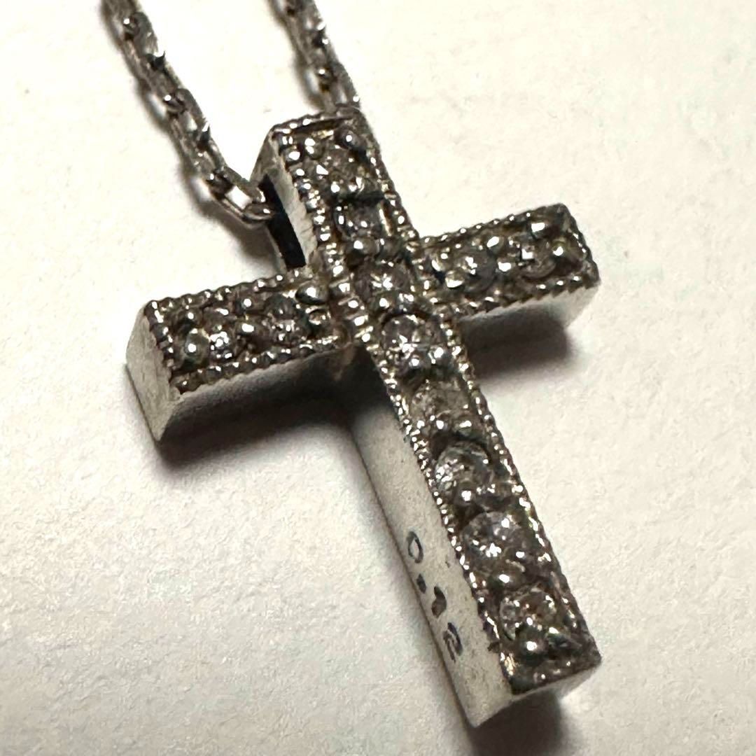 Agete silver cross necklace with 0.12ct diamond pendant and adjustable chain 35-39.5cm