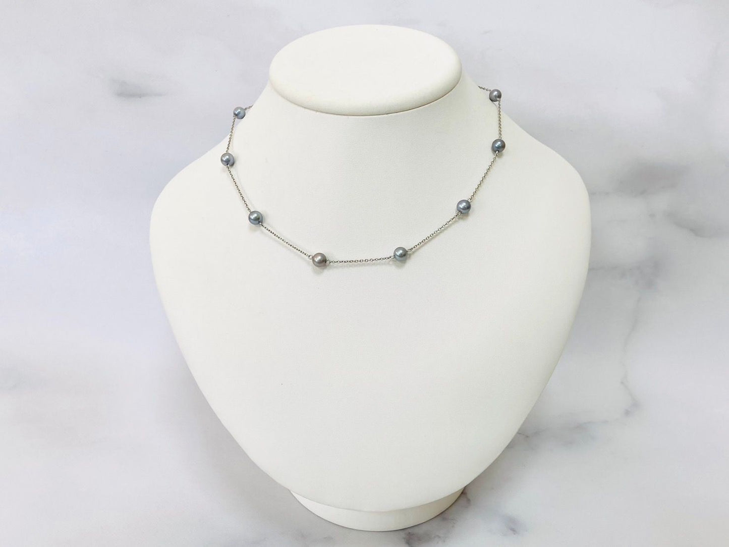 Tasaki Pt850 platinum necklace with ten blue-gray pearls, 6mm, 41 cm length, model K23513