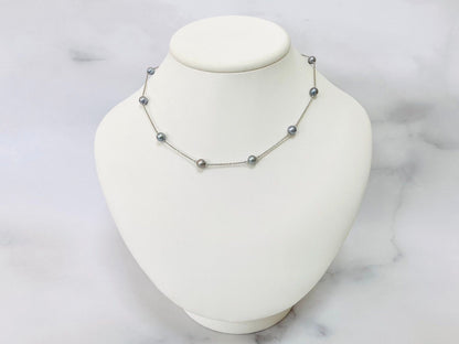Tasaki Pt850 platinum necklace with ten blue-gray pearls, 6mm, 41 cm length, model K23513