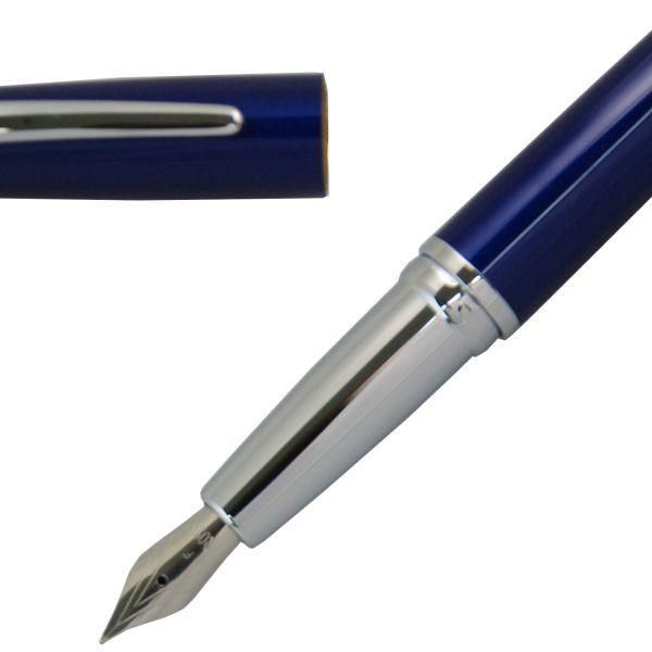 Cross ATX fountain pen in translucent blue lacquer with medium nib, shown capped and uncapped