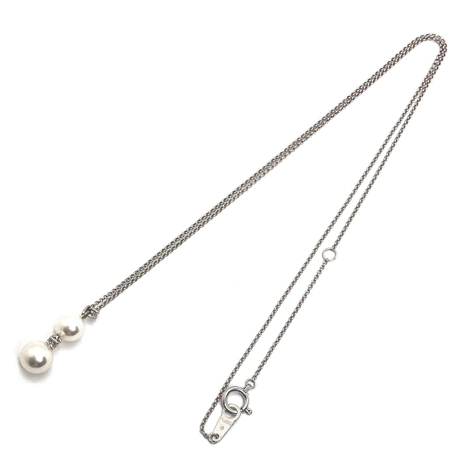 Tasaki pearl diamond necklace featuring 6.2-7.0mm pearls, 0.05ct diamonds, Pt850 platinum, 42cm chain