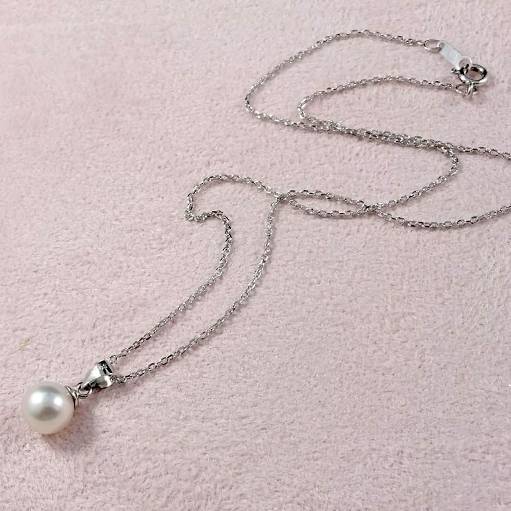 Akoya real pearl pendant necklace with 8mm pearl and SILVER925 small bean chain 45cm length