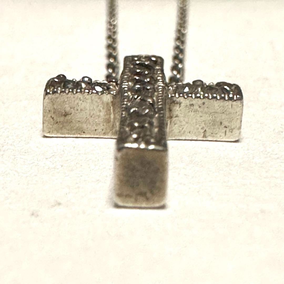 Agete silver cross necklace with 0.12ct diamond pendant and adjustable chain 35-39.5cm