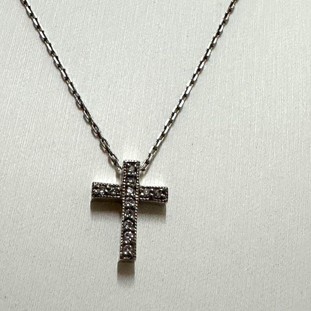 Agete silver cross necklace with 0.12ct diamond pendant and adjustable chain 35-39.5cm