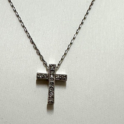 Agete silver cross necklace with 0.12ct diamond pendant and adjustable chain 35-39.5cm